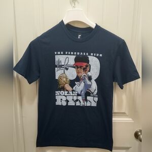 Nolan Ryan #34 Fireball King 500 Level Caricature Tee Navy M NWT